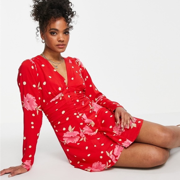Free People Red Floral Long Sleeve Dress - Picture 7 of 7